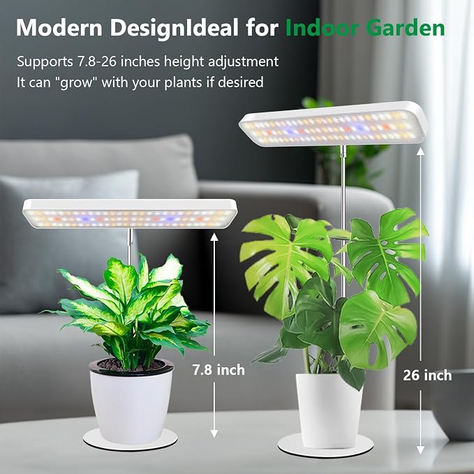 Aumtrly Plant Light White 2 Pack, Desk LED Grow Lights for Indoor Plants | Freestanding Base, 26" Adjustable Height, 6/12/16H Auto Timer, 5 Brightness Levels, Full Spectrum for Seedlings & Plants
