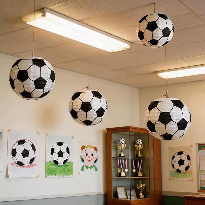12Pcs 10 Inch Soccer Paper Lanterns Decorative Soccer Ball Hanging Round Paper Lanterns Lamp for Birthday Party Decoration Home Decor & World Cup 2026