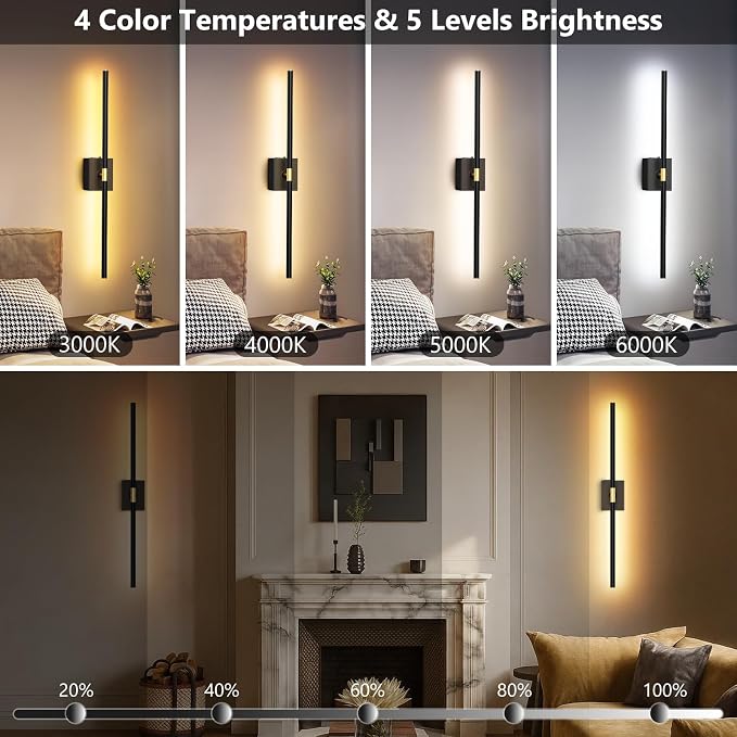 Eneru Battery Operated Wall Sconces Set of 2, Rechargeable Wireless Lights | 10000mAh Battery Powered, Touch and Remote Control, 4CCT Dimmable Wall Lamps for Indoor Living Room Hallway Picture Bedroom