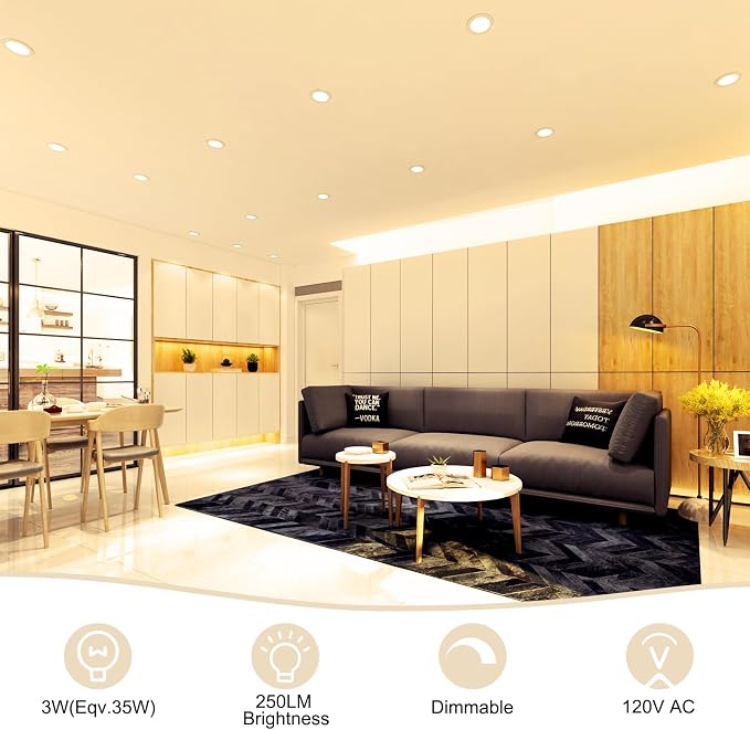 2 Inch LED Recessed Lighting 24 Pack, Dimmable LED Downlight 3W (35W Halogen Equivalent), 2700K Ultra Warm White, CRI80+, Canless Recessed Lights with LED Driver for Ceiling