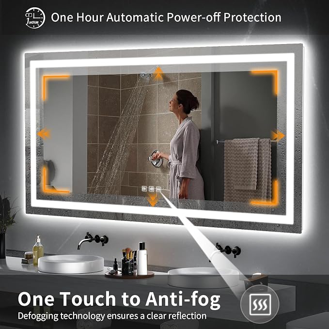 LED Mirror for Bathroom, 72x36 Inch Backlit + Front Lighted | Bathroom Vanity Mirror with Lights for Wall, Double Light Strips, 3 Colors, Shatter-Proof, Anti-Fog and Brightness Memory