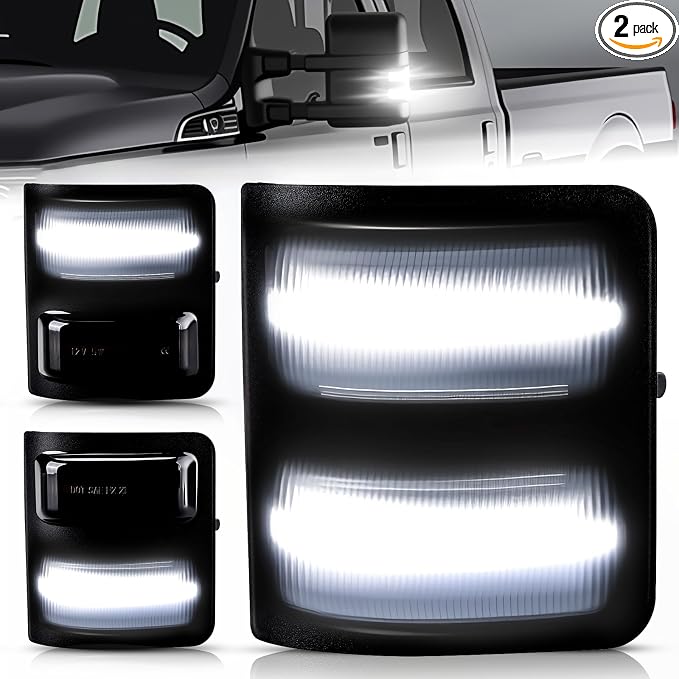 Side Mirror Lights Smoked Lens White for 2008-2016 Ford F250 F350 F450 F550 | LED Side Mirror Marker Lights, White Turn Signal Mirror Light, Replace OEM Mirror Marker Lamps, Pack of 2