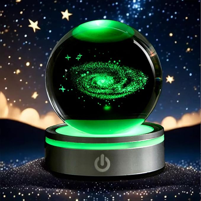 3D Galaxy Crystal Ball with LED Stand, 80mm Glass Sphere Decorative Balls, Milky Way Galaxy Space Globe Gifts for Women Men Mom Kids