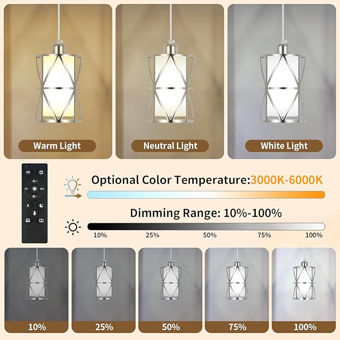 Pendant Lights Kitchen Island with LED Bulb & Remote Control, Height Adjustable Cord Pendant Lights with Frosted Glass, Modern Island Lights for Kitchen, Hanging Lights for Dining Room