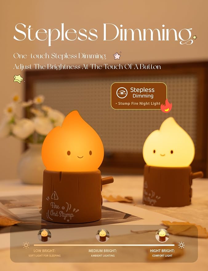 Emotional Support Flame Night Lamp, Fire with Positive Smile Candlelight Mood Light, Rechargeable Fake Candles Flickering, Cute Funny Gifts for Kids Childrens