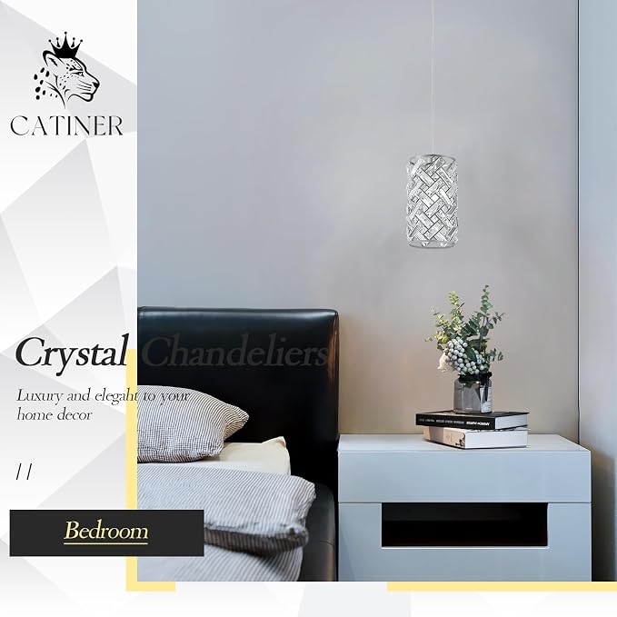 Chrome Crystal Pendant Light, Mini Kitchen Island Hanging Light, E26 | Chrome crystal pendant light with adjustable cord, E26 socket, dimmable, ideal for kitchen islands, dining rooms and bedrooms