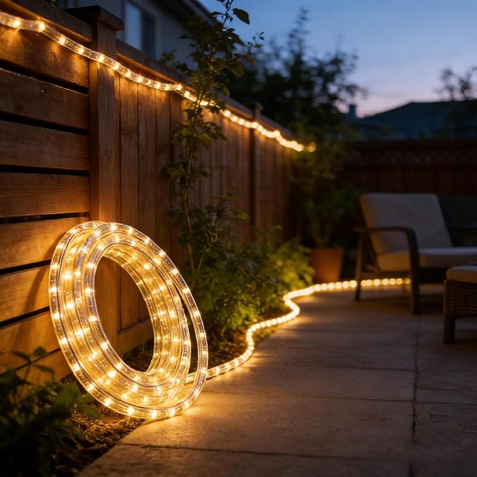 LED Rope Light, 20Ft LED Strip Lights Outdoor Waterproof Decorative Lighting for Indoor/Outdoor Decorations, Deck, Patio, Party and Bedroom Decorations (Wram White)