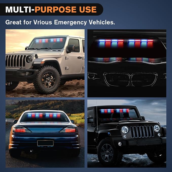 Nilight 32LED Red Blue Emergency Dash Strobe Lights with Controller | Suction Cups Warning Hazard Interior Front/Rear Windshield Deck Split Light Bar for Trucks Construction Vehicles