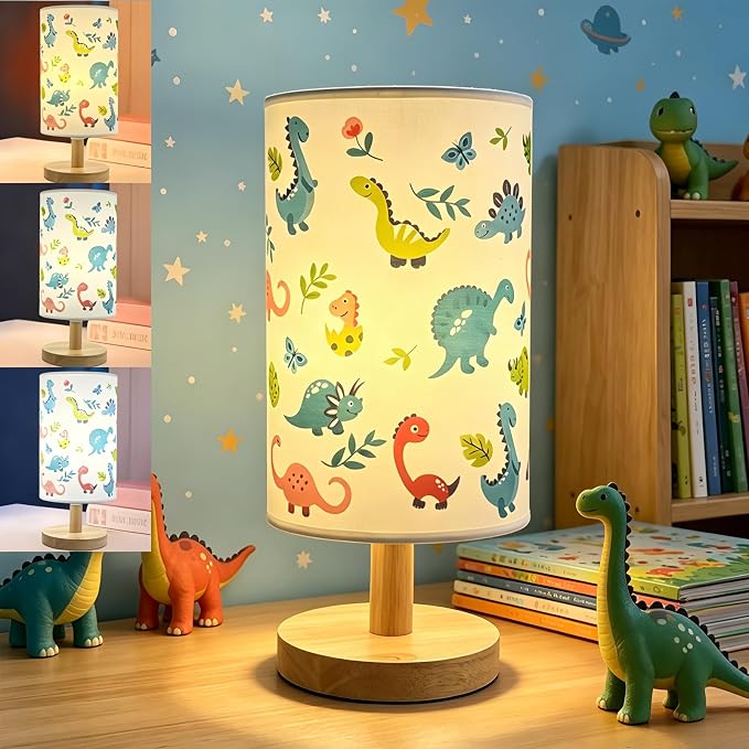 Dinosaur Kids Table Lamp for Bedroom Cute Desk Lamp for Girls Boys Room | 3 Color Modes Led Nightstand Night Light with Dino Cartoon Bedside Lamp for Kids Room,Nursery Decor,Dinosaur Gifts for Boys