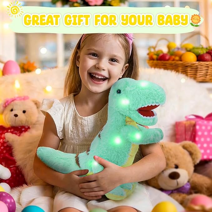 Glow Guards Light up T-Rex Dinosaur Stuffed Animal,Soft Dinosaur Plush Toy with LED Night Lights Glow in the Dark,Birthday Children's Day Gifts for Toddler Kids,14''