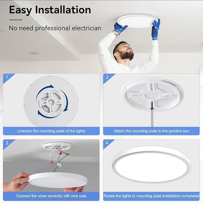 hunhun 4 Pack12 Inch Dimmable LED Flush Mount Ceiling Light Fixture 28W 3200LM 5 Color Temperature in One 3000K to 6000K Super Slim Round Flat Ceiling Lamp for Living Bedroom Kitchen Laundry White