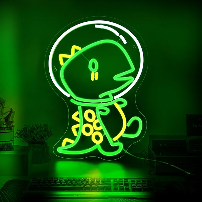 Neon Sign - JGHTURIE Dinosaur Neon Signs for Wall Decor, Dinosaur Green Light up LED Sign for Room Decor, Bedroom, Bar, Man Cave, USB Powered