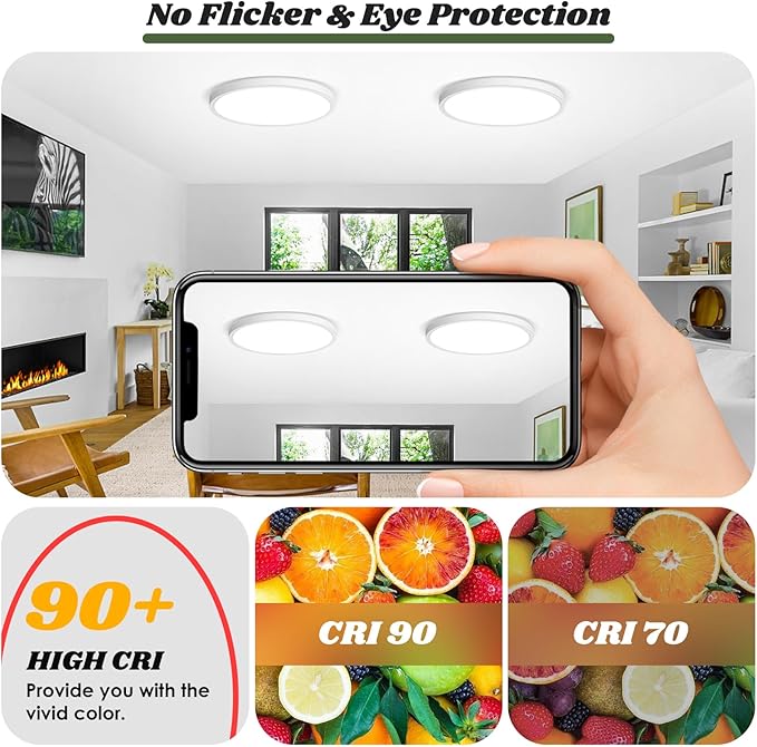 Brightever 12 Inch 2 Packs LED Flush Mount Ceiling Light Fixtures with Night Light, 2400LM 240W Equivalent Light Fixtures Ceiling Mount, 2700K-6500K 5 Color Selectable White Ceiling Lights for Hallway