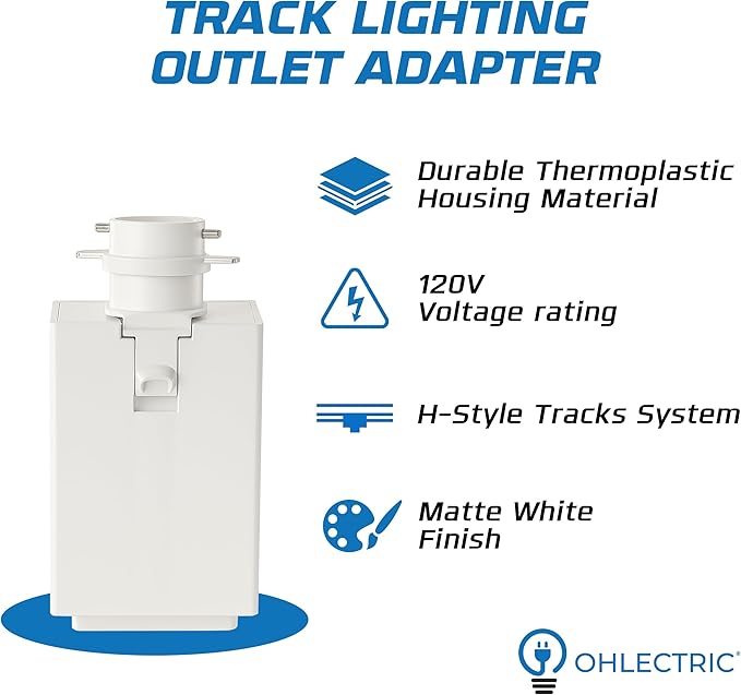 OHLECTRIC Track Light NT-327W H-Track Lighting Outlet Adapter, H-Type Track (2-Pack) White Power Plug Accessory for Track Rail Systems
