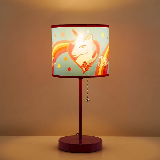 Idea Nuova JoJo Siwa Unicorn Stick Table Kids Lamp Metal with Pull Chain, Themed Printed Decorative Shade
