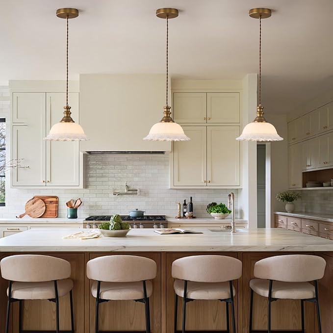 HDDFL White Glass Pendant Lights Modern Pendant Lighting Fixtures 11.8 in Hanging Lamp for Kitchen Island Bedroom Dining Room Coffee Shop Hallway Hotel Living Room