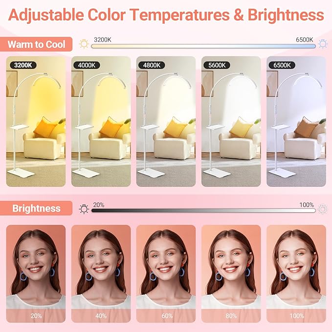 LIONVISON Half Moon Lash Light: 6500K LED Lamp Ring Light with Tray - 360° Flexible Gooseneck Durable Metal Stand - Salon Use for Lash Artists Eyelash Extensions (18In White)
