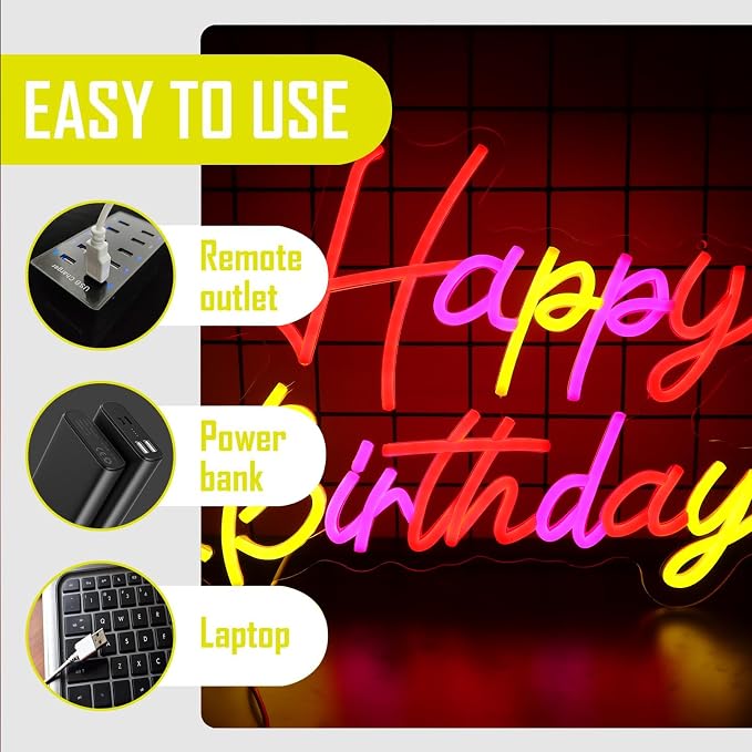 Happy Birthday Neon Signs for Wall Decor，Led Neon Light for Bedroom，Christmas Birthday Party decorations Gifts