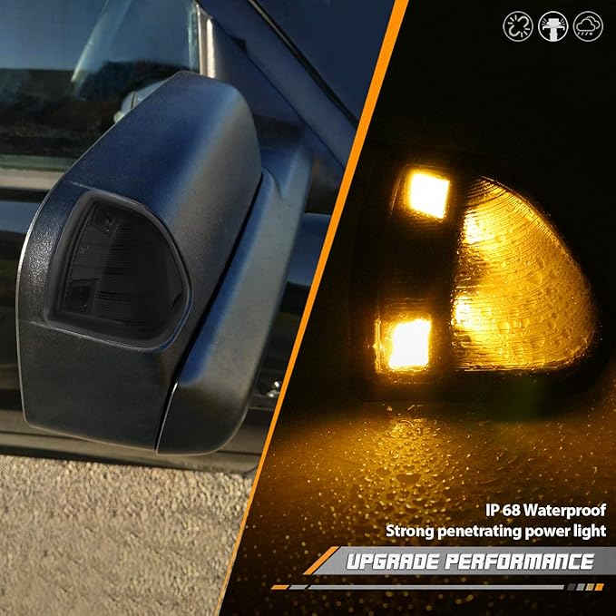 HERCOO LED Side Mirror Turn Signal Light Left and Right Lamps Smoked Cover Lens for 68302828AA 68302829AA Compatible with 2010-2018 Dodge Ram 1500 2500 3500 4500 5500, Pack of 2