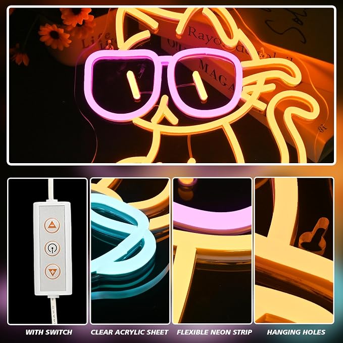 Cat Reading Book Neon Sign Wall Decor Reading Cat Neon Light Bedroom Wall Decor Suitable for Classroom Book Party Library Decoration Reading Room Bookish Decor Gift