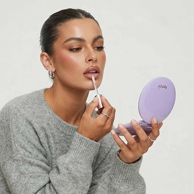 Fancii Mini Taylor Compact Magnifying Mirror with LED Light, 10x/1x, Rechargeable, 3 Light Settings, Dimmable - Small Lighted Travel Handheld Mirror for Pocket, Handbag, Purse, 2-Sided (Lilac Bliss)