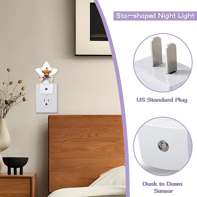 Night Light,Highland Cow Night Lights Plug into Wall Butterfly Flowers Decorations for Bedroom Bathroom,Dusk to Dawn Sensor Kitchen Hallway Stairs Energy Efficient Desk Lamp