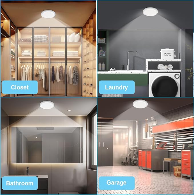 LINEWAY Rechargeable Motion Sensor Closet Light with Remote, Wireless Ceiling Light Battery Operated Closet Lights Magnetic Motion Activated Ceiling Lamp for Shower Pantry Hallway, 2 Pack