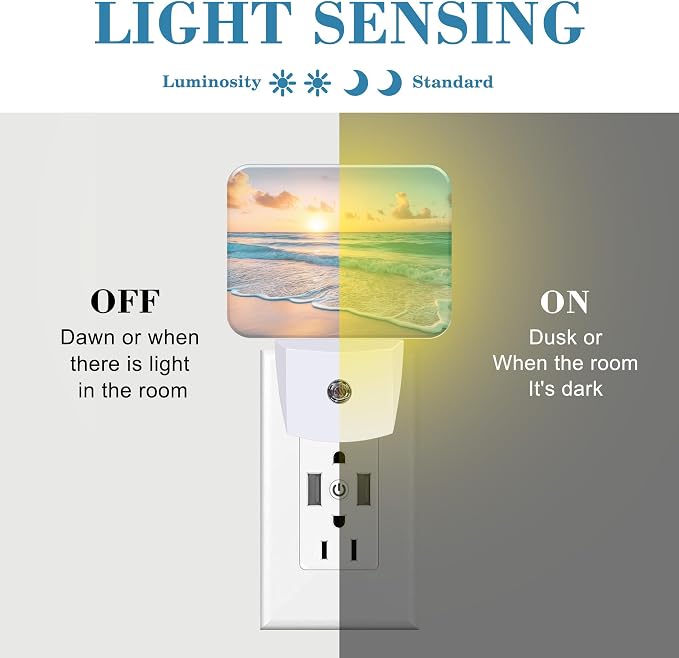 Sunrise Over Beach Plug in Night Lights, Beautiful Beach Nightlight Plug Into Wall Dusk to Dawn Sensor for Kid Girls Boys Women Men Bedroom, Hallway, Kitchen, Bathroom, Stairs Decor
