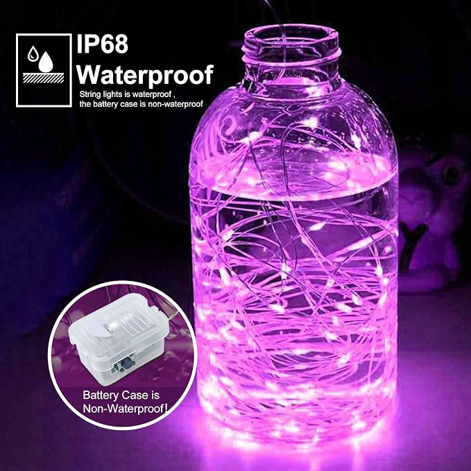 pozzolanas 50 Pack Pink Battery Operated String Lights - 7ft Waterproof Fairy Lights with 20 LEDs for Home, Mason Jar, Party, Wedding, Halloween, Christmas Decorations