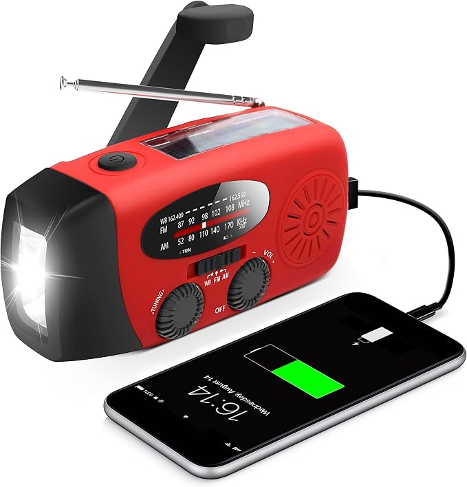 RunningSnail Hand Crank Radio with LED Flashlight, for Power Outage | AM FM NOAA Emergency Weather Radio,2000mAh Phone Charger,Hand Cranked,Solar Panel