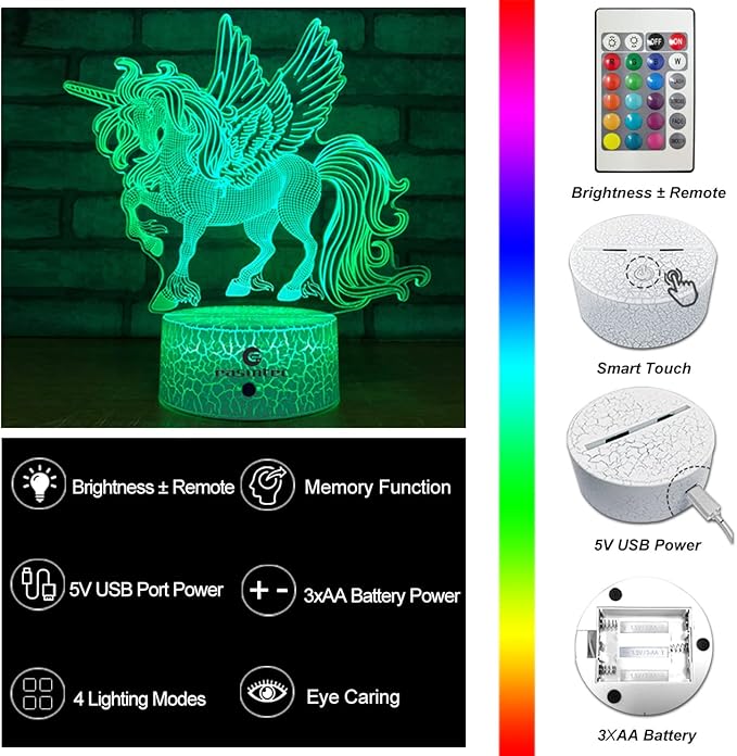 Easuntec Unicorn Night Lights for Kids with Remote & Smart Touch - 7 Colors + 16 Colors Changing, Dimmable Unicorn Toys for 1-8 Year Old Girls