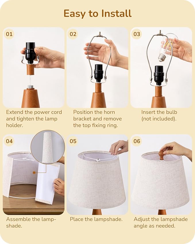 EDISHINE 21.85" Farmhouse Table Lamp, Rustic Bedside Lamp, Water Transfer Rose Wood Grain Metal Base, Beige Linen Shade, Modern Nightstand Light for Living Room, Bedroom, Office, E26 Base