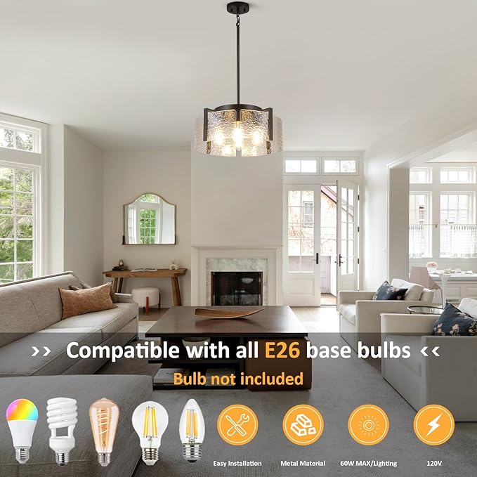 Black Chandelier for Dining Room Light Fixture, 5-Light Glass Entryway Light Fixture, Adjustable Pendant Lights Kitchen Island Modern Farmhouse Kitchen Foyer Chandelier for Entryway, Bedroom, Bathroom