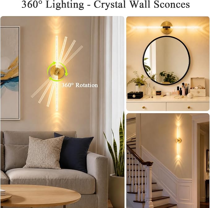 Rechargeable Wall Lights Battery Operated Sconce 2Pack(Gold Bubble Crystal) | 10000mAh Wireless Wall Lights With Touch & Remote, 4CCT, 360° Rotatable Wall Lamp for Bedroom Living Room Hallway 31.5in