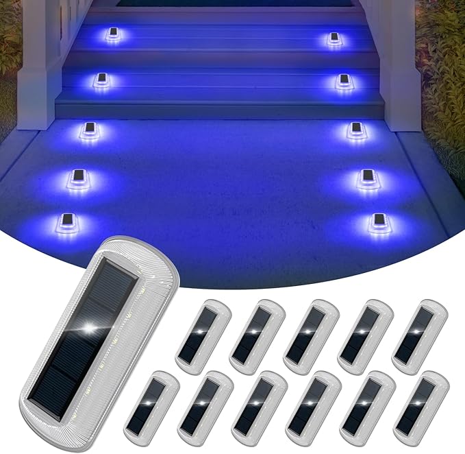 T-SUN Solar Deck Lights Outdoor Waterproof, Deck Lights Solar Powered, Driveway Marker Light for Fence Front Door, Step, Stair, Garden, Sidewalk, Pathway, Dock Porch, Backyard (Blue, 12 Packs)