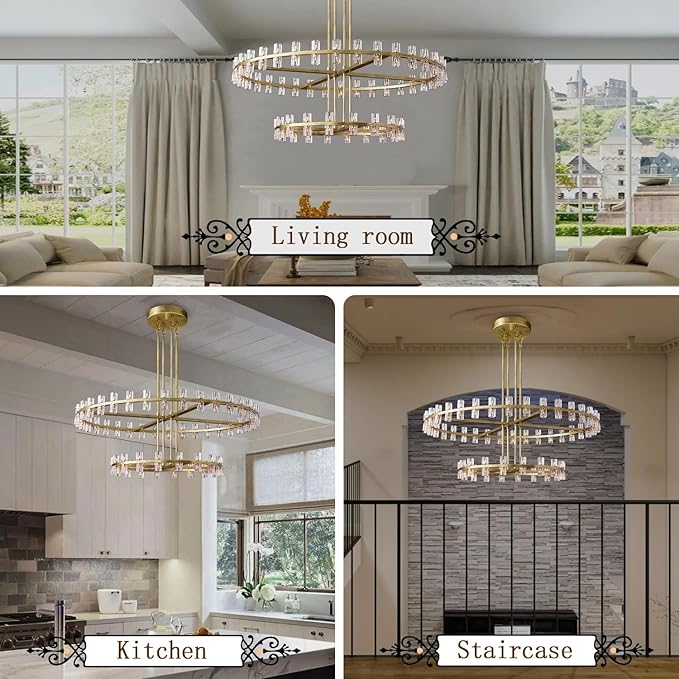 D32''+D40'' Large Gold Wagon Wheel Chandelier 72-Lights Gold Round Chandeliers Glass Chandelier for Dining Room,Living Room Vintage Chandeliers