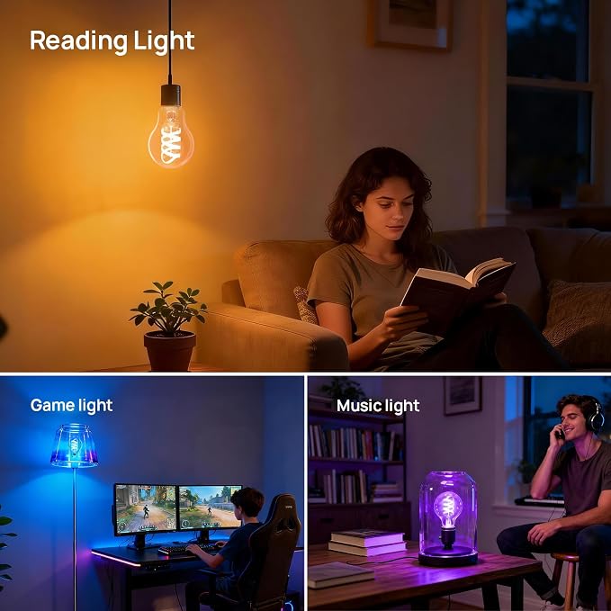 Linkind Matter A19 Smart Light Bulbs, Alexa/Apple/Google Home, 2Pack | Smart Edison Bulb, Voice Control, Music Sync&Light Show, 850LM Vintage Filament Bulb, 1800K-6500K White, E26 LED 60W Eqv