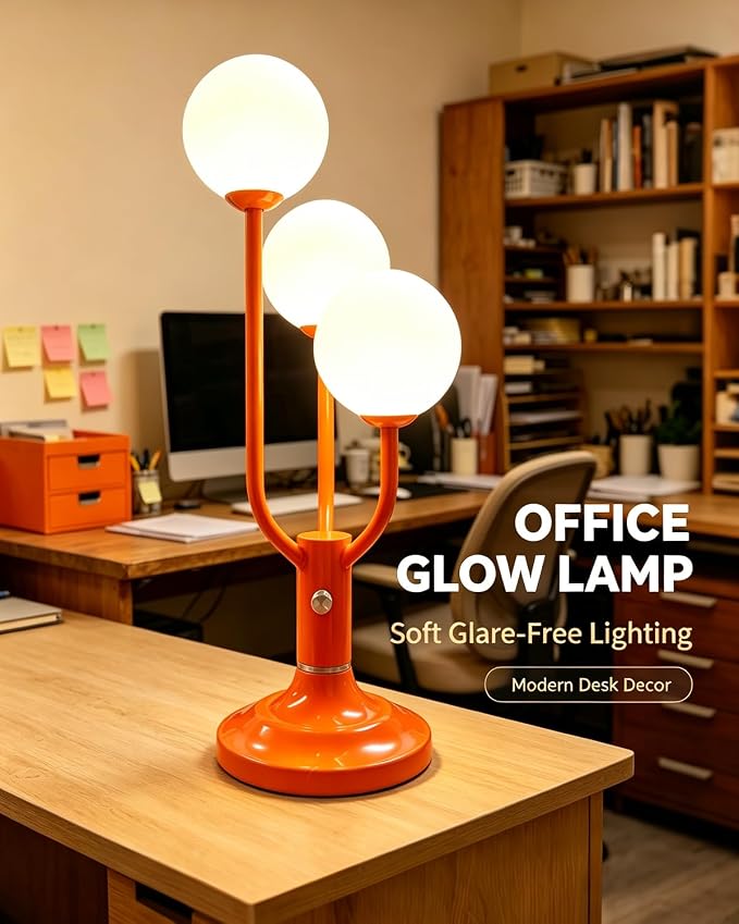 Orange Table Lamp Dimmable Vintage Globe Lamp G9 3 Bulbs Included | Mid Century Modern Desk Lamp Night Light Warmwhite Ambient Nightstand Bedside Lamp for Living Room Bedroom Home Decor Gift
