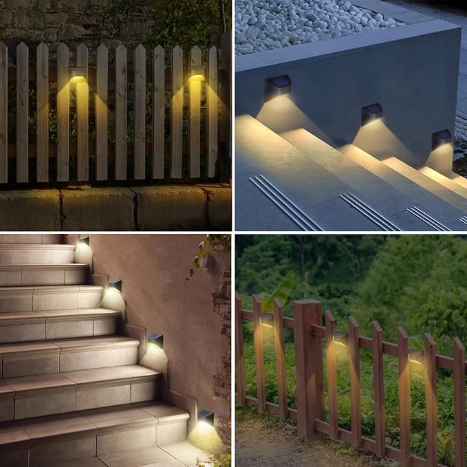 Solar Fence Lights，Deck｜Step ｜Stair Lights，Warm White/Daylight/Cool White Options for Yard Garden Sidewalk Pathway, Waterproof（6-Pack）