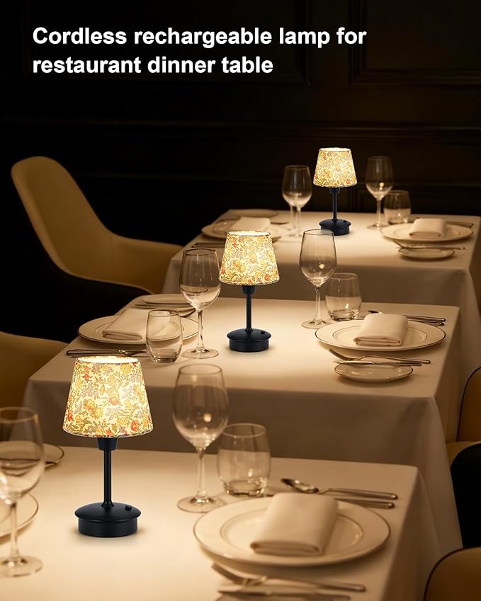 UMEXUS 9.8'' Small Cordless Table Lamp, 5200mAh Battery Operated Touch Lamp | Rechargeable Dimmable Warm Light for Restaurant, Portable Night Light for Bedside Dining Bar Kitchen Outdoor, Floral Pattern