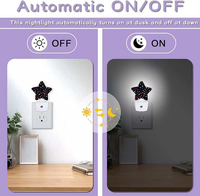 Night Light,Bright Neon Stars Night Lights Plug into Wall Colorful Decorations for Bedroom Bathroom,Dusk to Dawn Sensor Kitchen Hallway Stairs Energy Efficient Desk Lamp