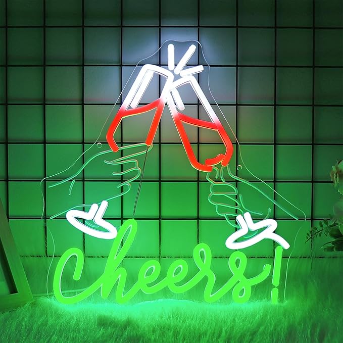 Cheers Neon Sign, JGHTURIE Neon Signs for Wall Decor Green Light up Sign Bar Club Signs for Man Cave Decor USB Powered