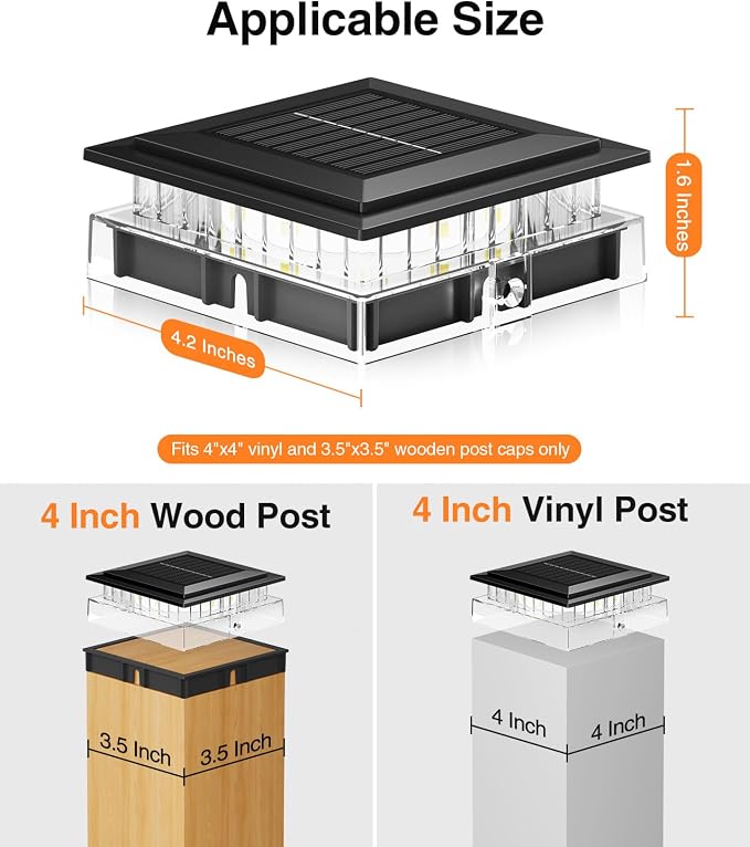 16 Pack 4x4 Solar Post Cap Lights Outdoor, Fence Post Solar Lights with Warm Light Mode, Waterproof Fence Deck Post Lights Solar Powered Fits 4x4 3.5x3.5 Vinyl Wooden Posts for Deck Porch