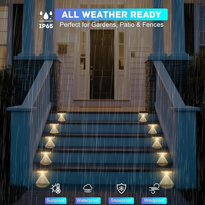 Solar Fence Lights Outdoor, LED Solar Deck Light Waterproof, 8 Pack Balcony Lights Outside Solar Powered for Outdoor Stairs, Step, Railing, Yard, Patio Decor, Warm White