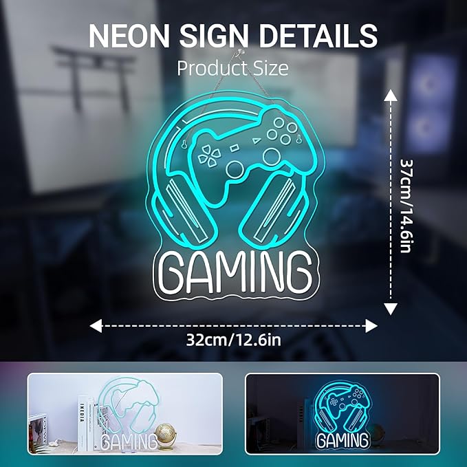 Gamerneon Gaming Neon Sign LED Neon Signs for Wall Decor Neon Light Game Room&Man Cave Game Club Led Lights for Esports Arenas Children Gift for Boys