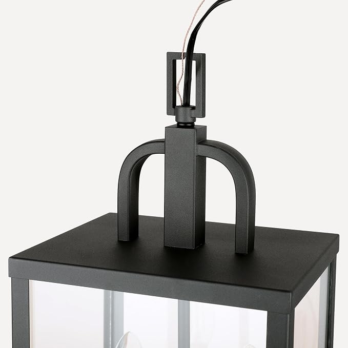 Large Outdoor Indoor Pendant Light 2-Light, Modern Black Metal Outside Chandelier Exterior Hanging Fixture Ceiling Mount with Clear Glass Shade for Front Porch Entrance Foyer Entryway (Bulb Included)