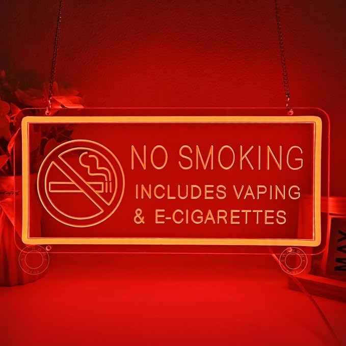 SYLHOME No Smoking Led Neon Light Sign Warning Sign Office Reflective Business Home House Scenic Area No Vaping Wall Decor Restaurant 15.75" X 7.09" USB