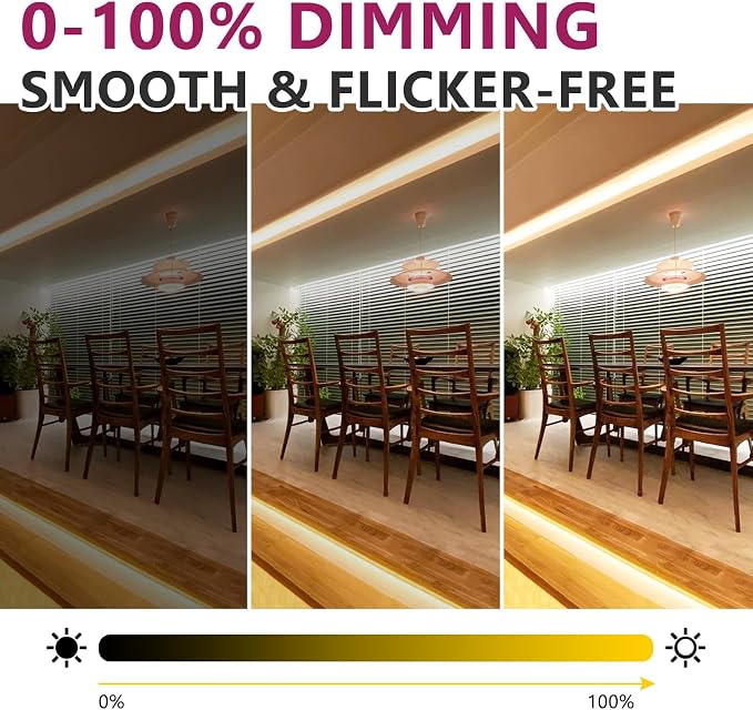 EMITEVER COB LED Strip Lights 3000K 24V, 16.4ft/5m, 2560LEDs, UL Listed | Warm White Tape Light Premium High Density,for Bedroom, Kitchen,Cabinets,360+Lumens/ft,Ra 90+ (Power Supply Sold Separately)