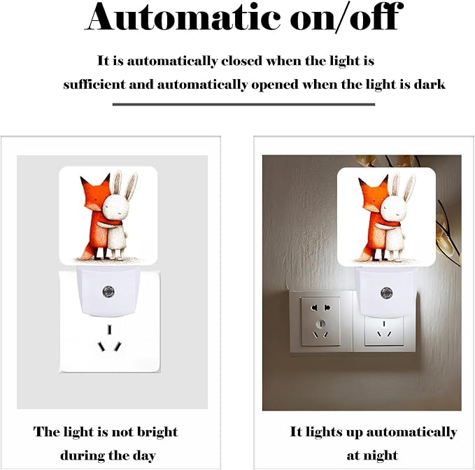 Fox and Hare Night Light，Plug-in Nightlights Auto Sensor Night Lamp Dusk-to-Dawn Lamp Home Decor for Nursery Children Girls Boys