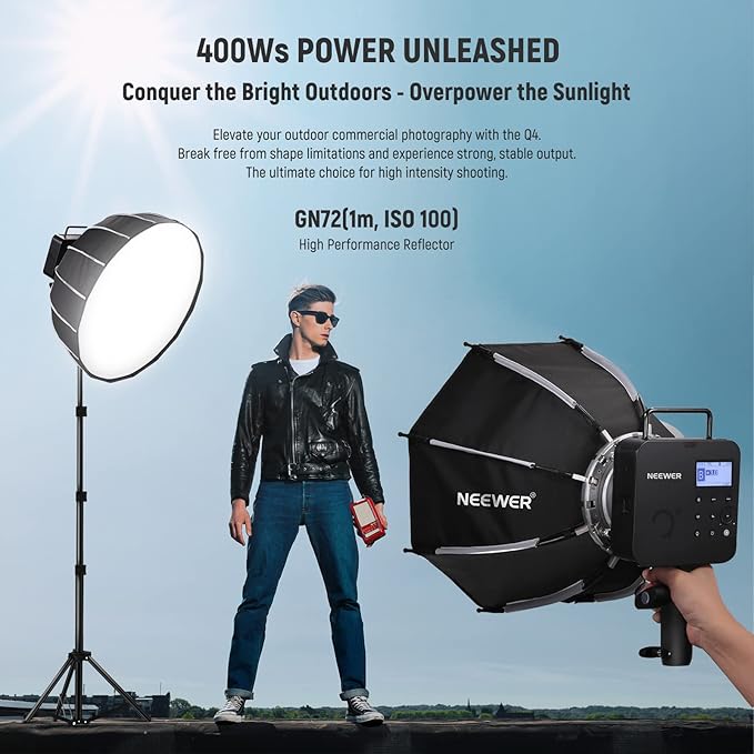 NEEWER Q4 400Ws 2.4G TTL Outdoor Studio Flash Strobe (New Look),1/8000 HSS 2800mAh Battery Powered Photography Monolight Speedlite 30W Modeling Lamp/400 Full Power Flash/0.01-1.2s Recycle/Bowens Mount